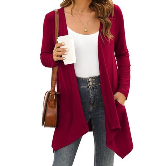 Womens Red Cardigan With Pockets Small Lightweight Sweater Fall Fashion Trends - Picture 2 of 4
